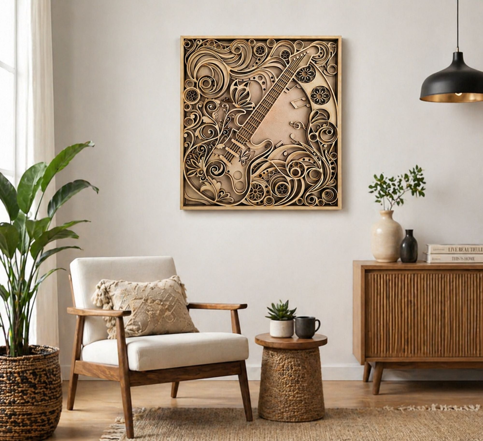 wooden layered music theme wall decor