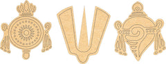 Three decorative gold symbols on a white background