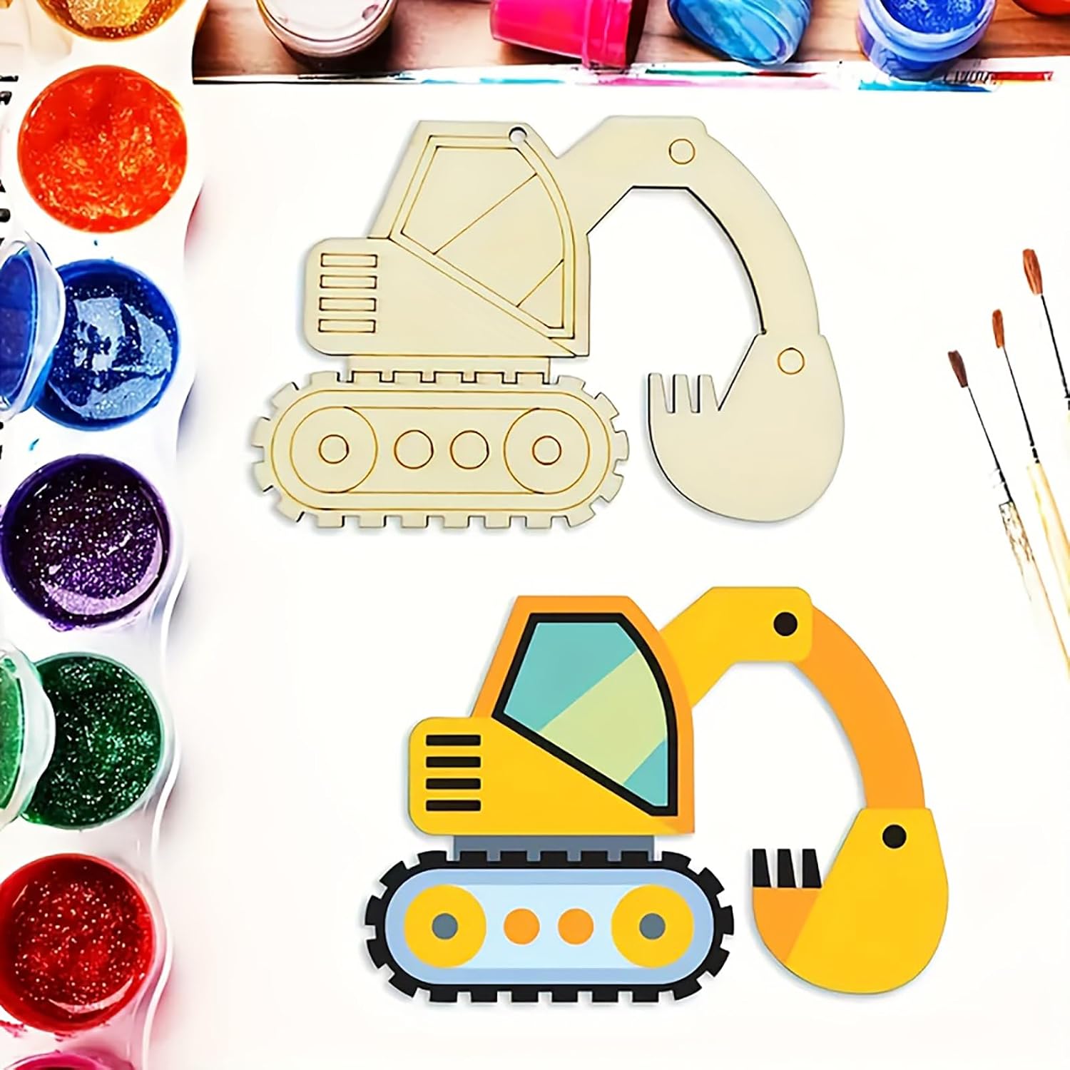 wooden excavator cutout for kids craft

