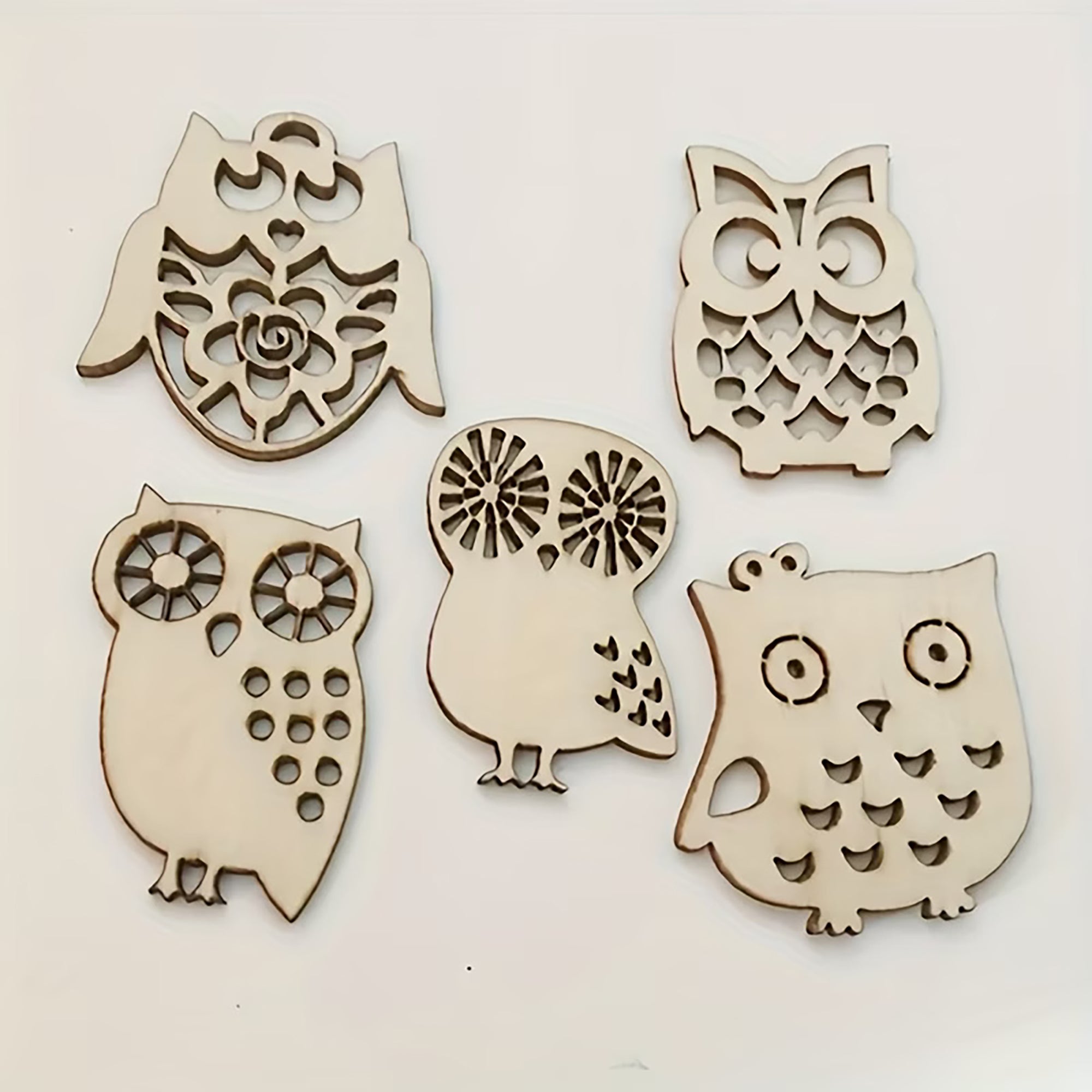 unfinished owl wood pieces for decoration
