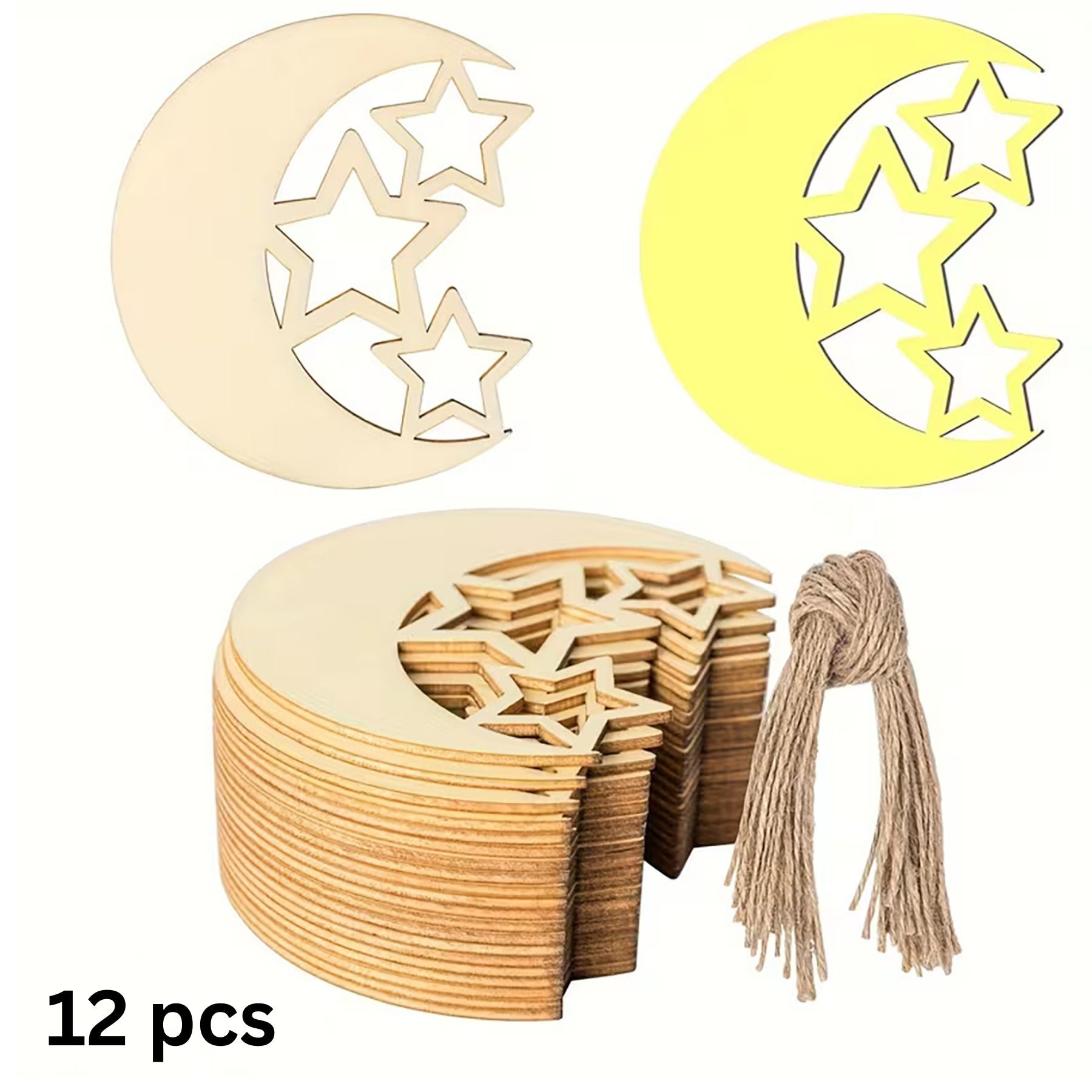 Designed for DIY painting crafts, these wooden moon and star shapes