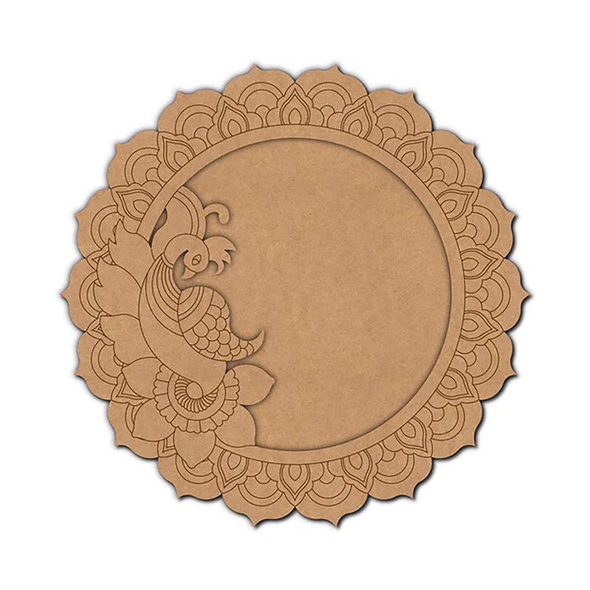 Decorative brown paper cutout with intricate patterns on a white background