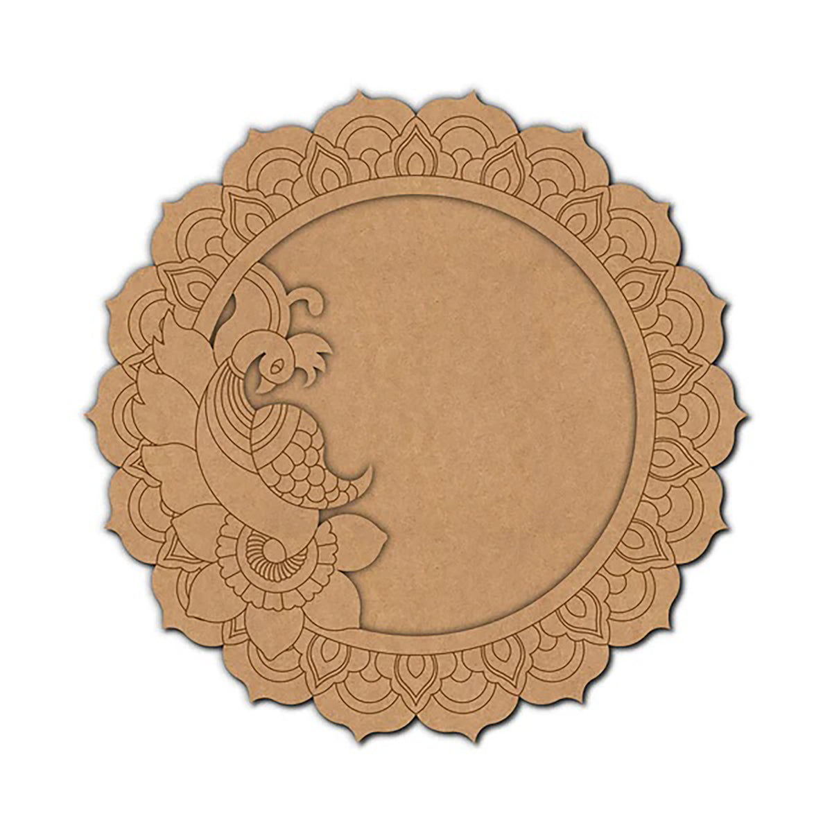 Decorative brown paper cutout with intricate patterns on a white background