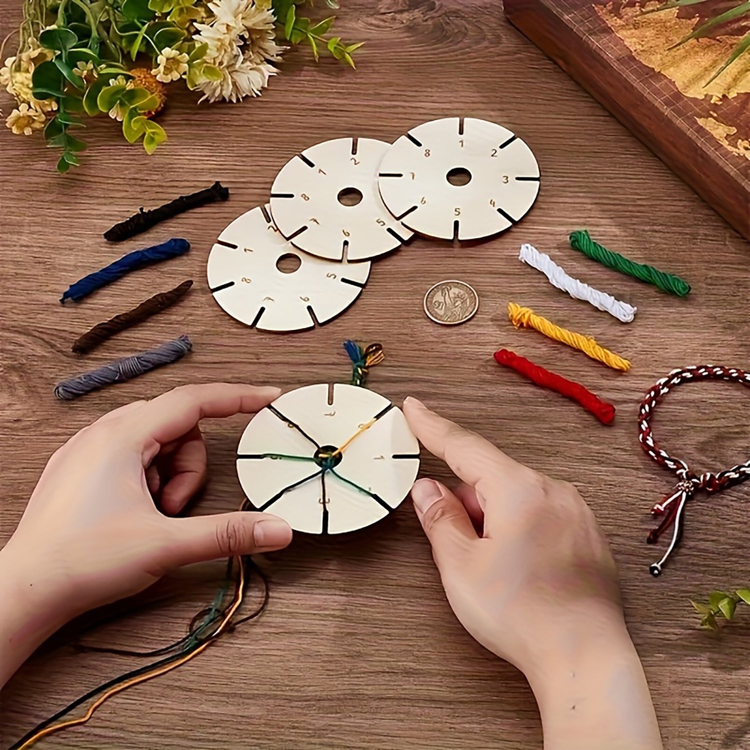 craft jewelry kit with wooden circular loom and slots