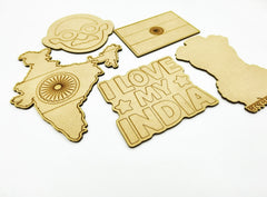 American Elm India Independence Day Craft Kit India Map Gandhi & 4 Patriotic Wooden Cutouts with Paints for Kids DIY Projects