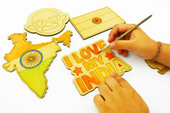 American Elm India Independence Day Craft Kit India Map Gandhi & 4 Patriotic Wooden Cutouts with Paints for Kids DIY Projects
