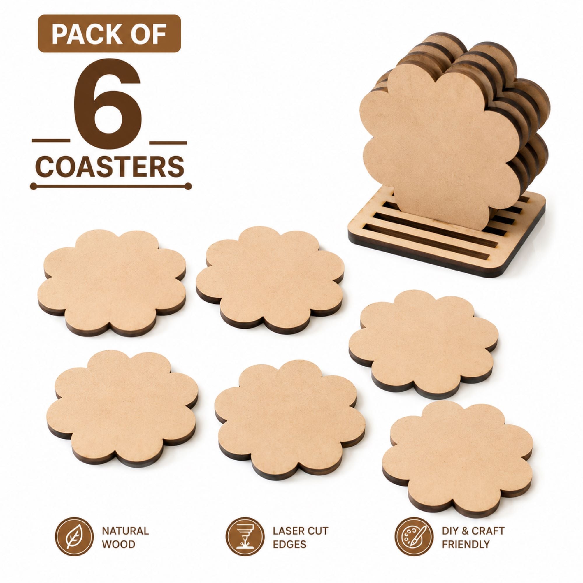 unfinished mdf flower coasters for decoupage craft