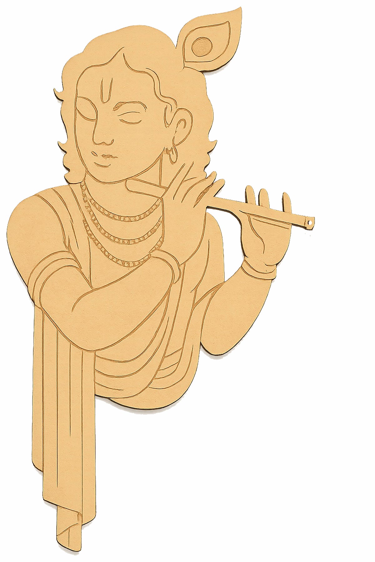 American Elm Lord Krishna Flute MDF Cutouts Pre Marked Wooden Craft for Wall Decor & DIY Painting