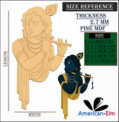 American Elm Lord Krishna Flute MDF Cutouts Pre Marked Wooden Craft for Wall Decor & DIY Painting