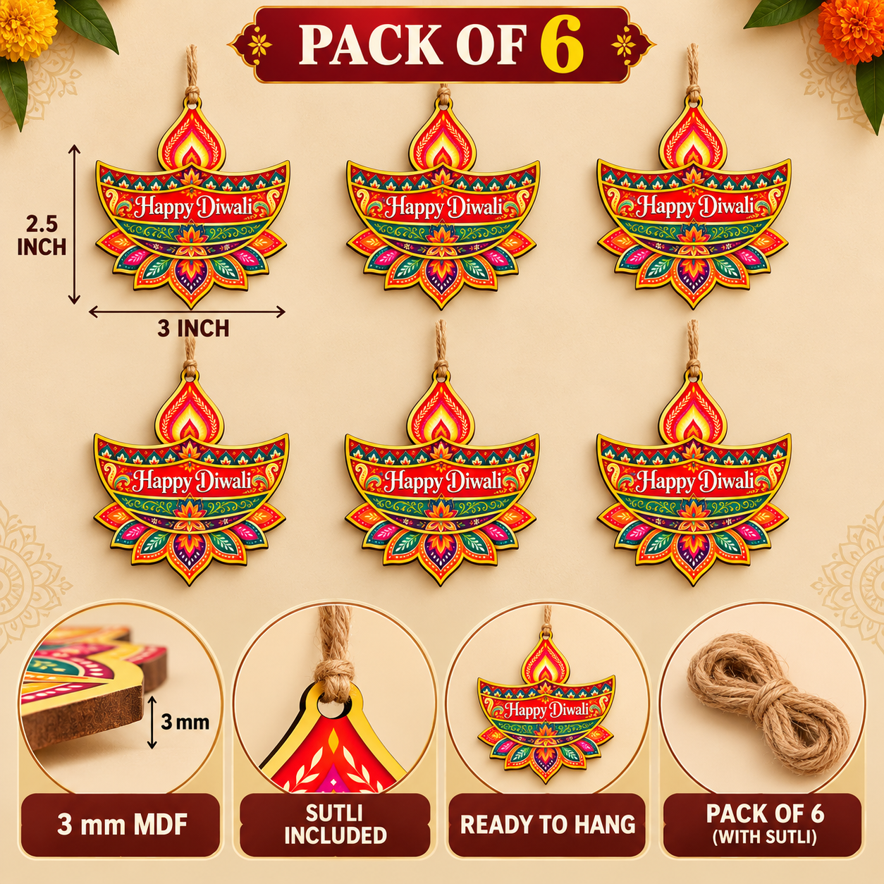 wooden diwali hanging