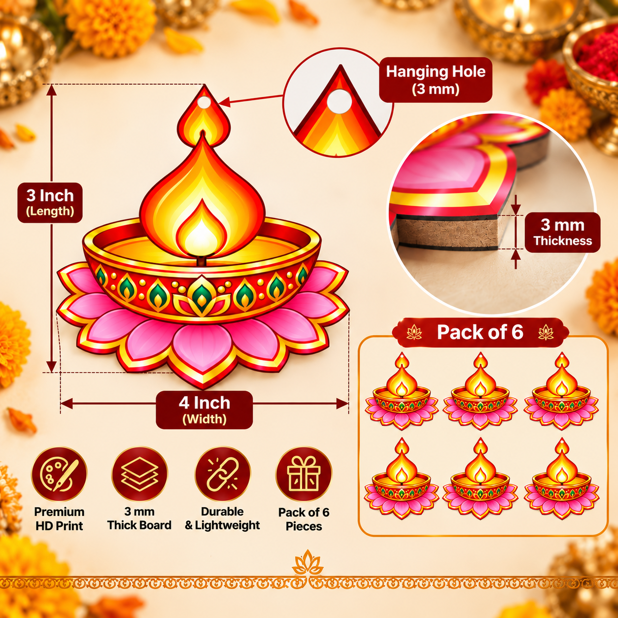 lotus diya wooden cutout