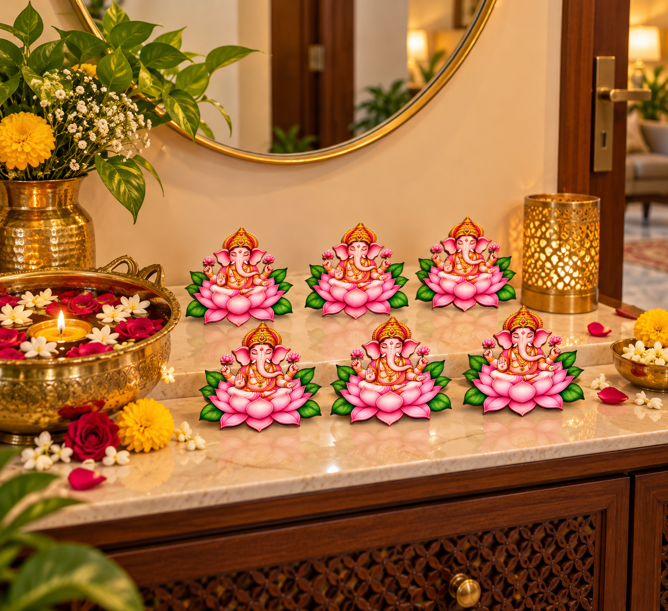 ganpati lotus wooden shape