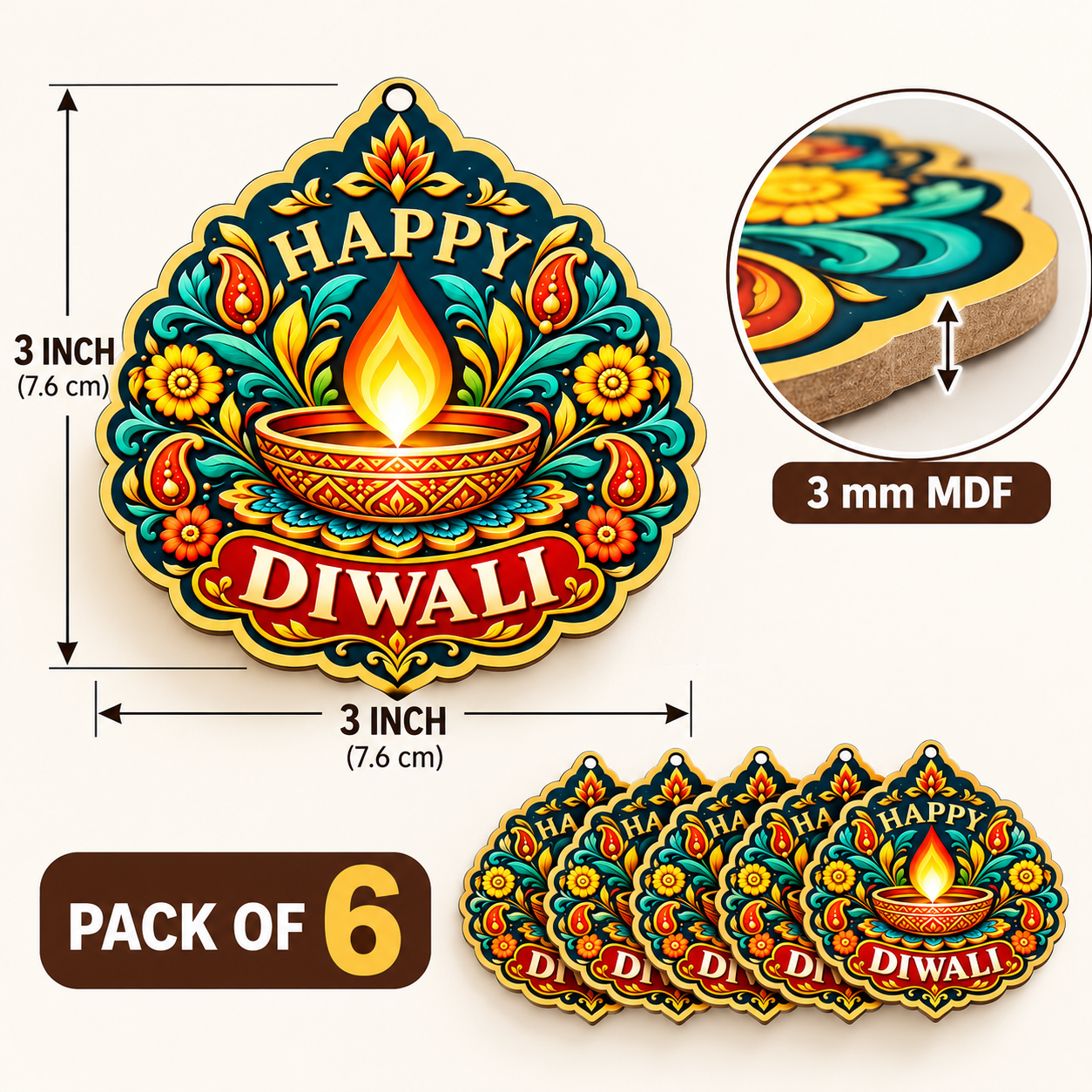wooden printed diwali cutout