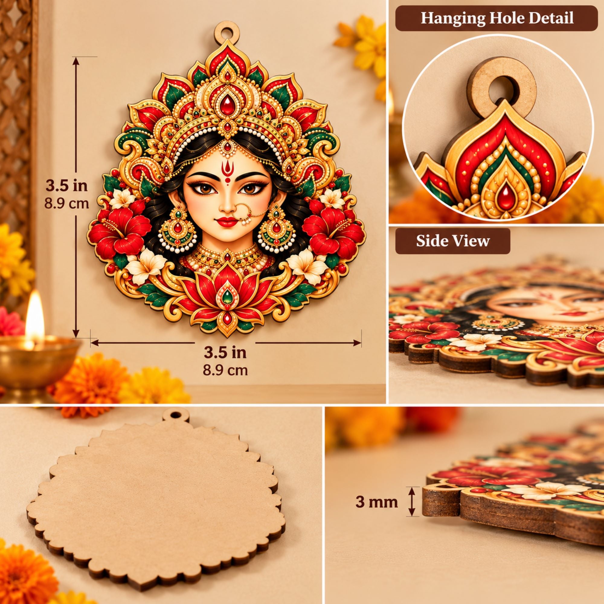 durga face wooden cutout