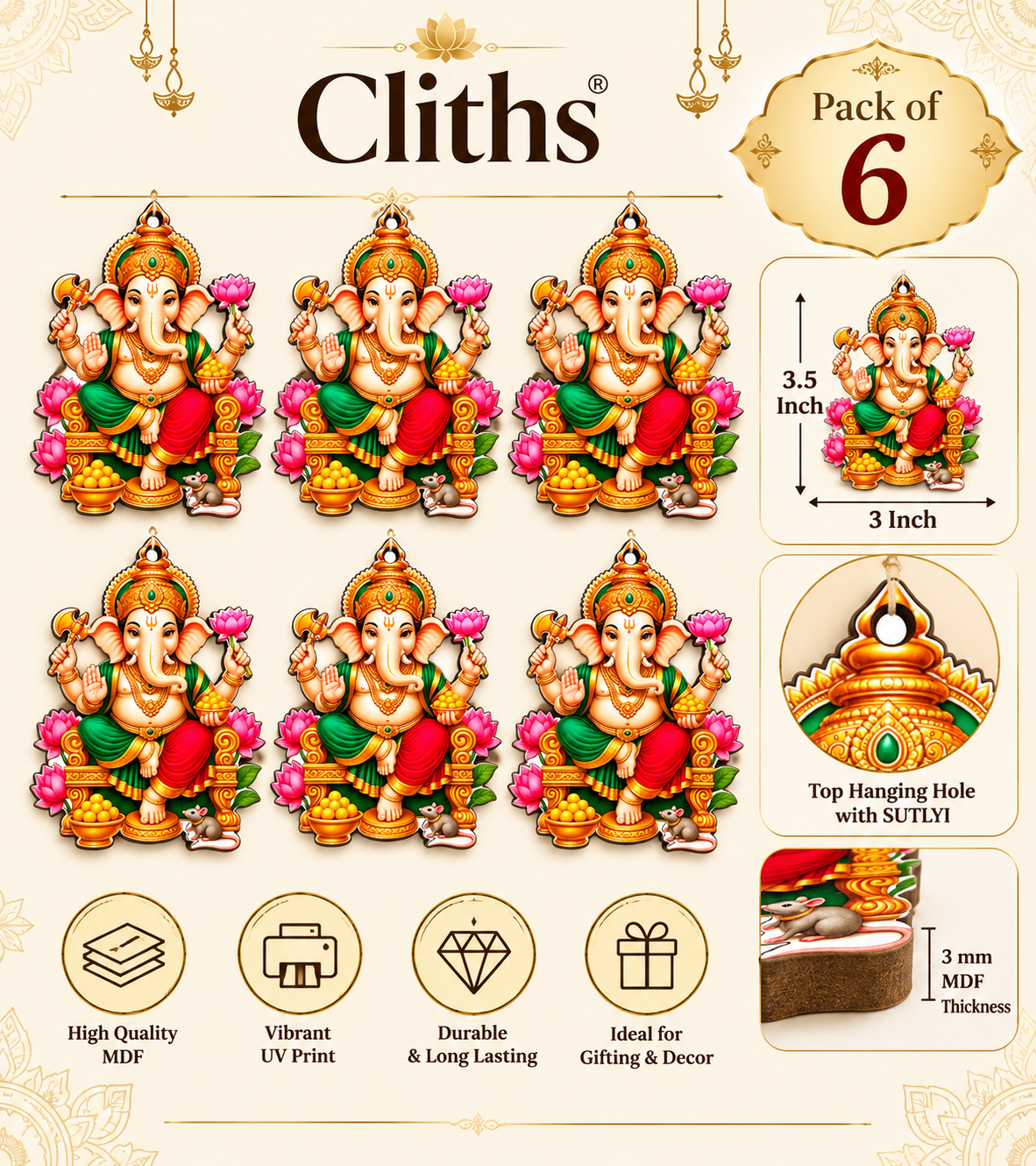 ganesh wooden printed cutout
