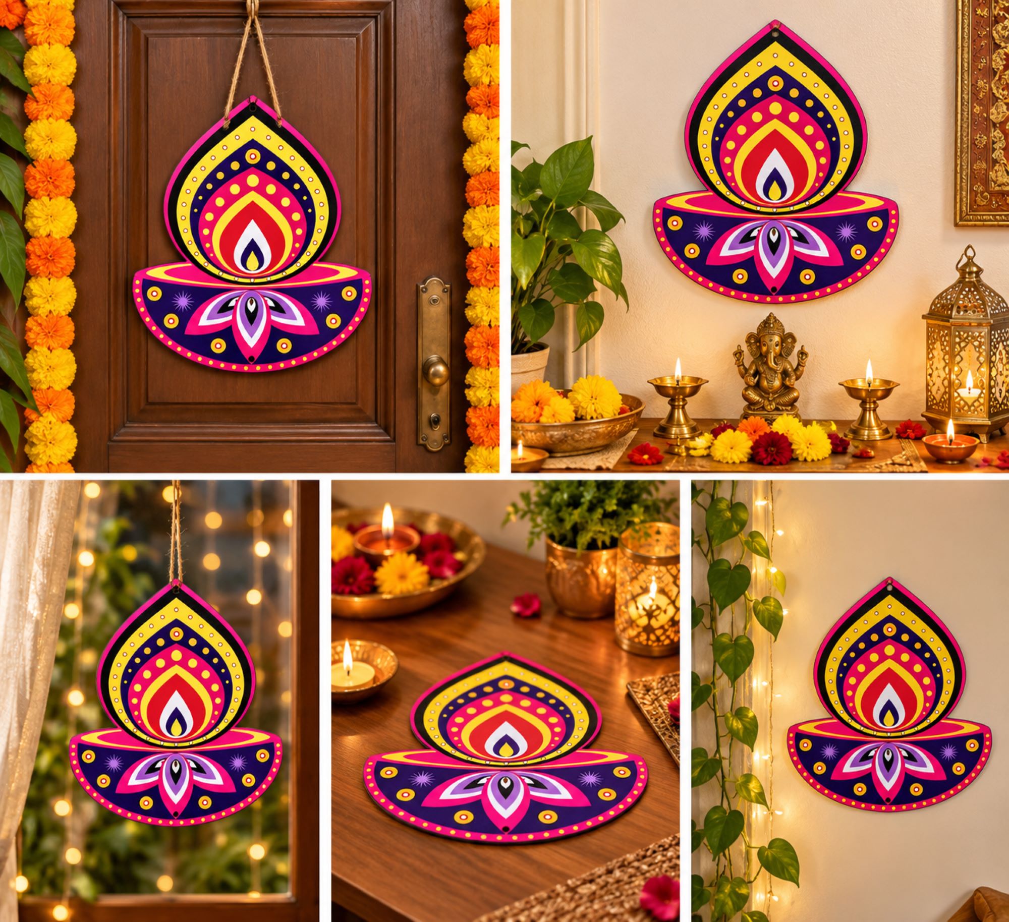 printed wooden diya