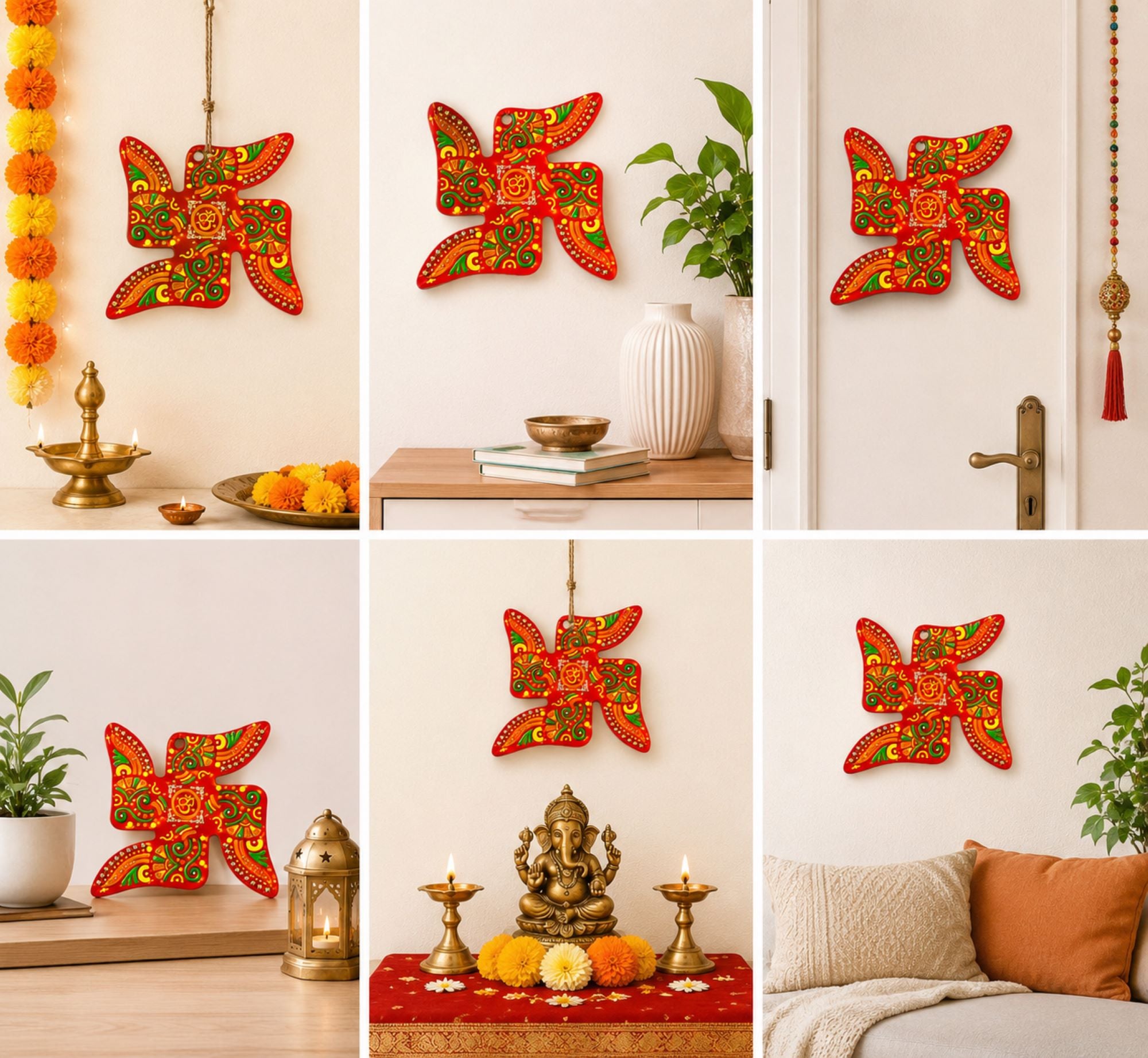 printed wooden swastik for pooja decoration