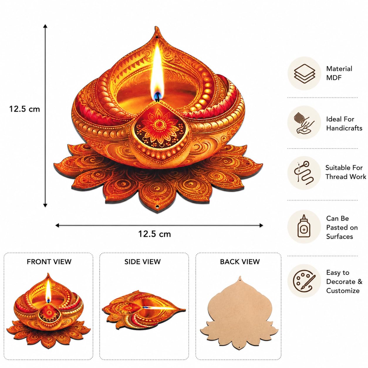 diya shaped mdf cutout for painting