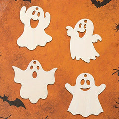 Cliths 20pcs Halloween Wooden Ghost Cutouts DIY Craft Pendants with Strings