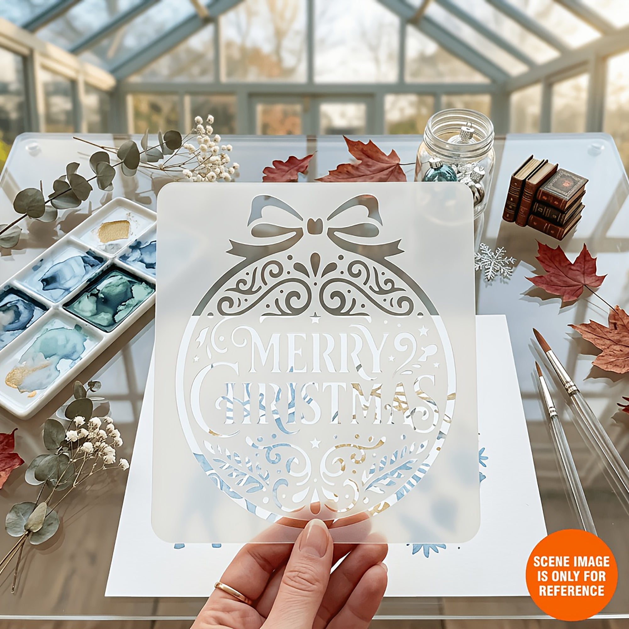 christmas reindeer stencil with snowflake branches