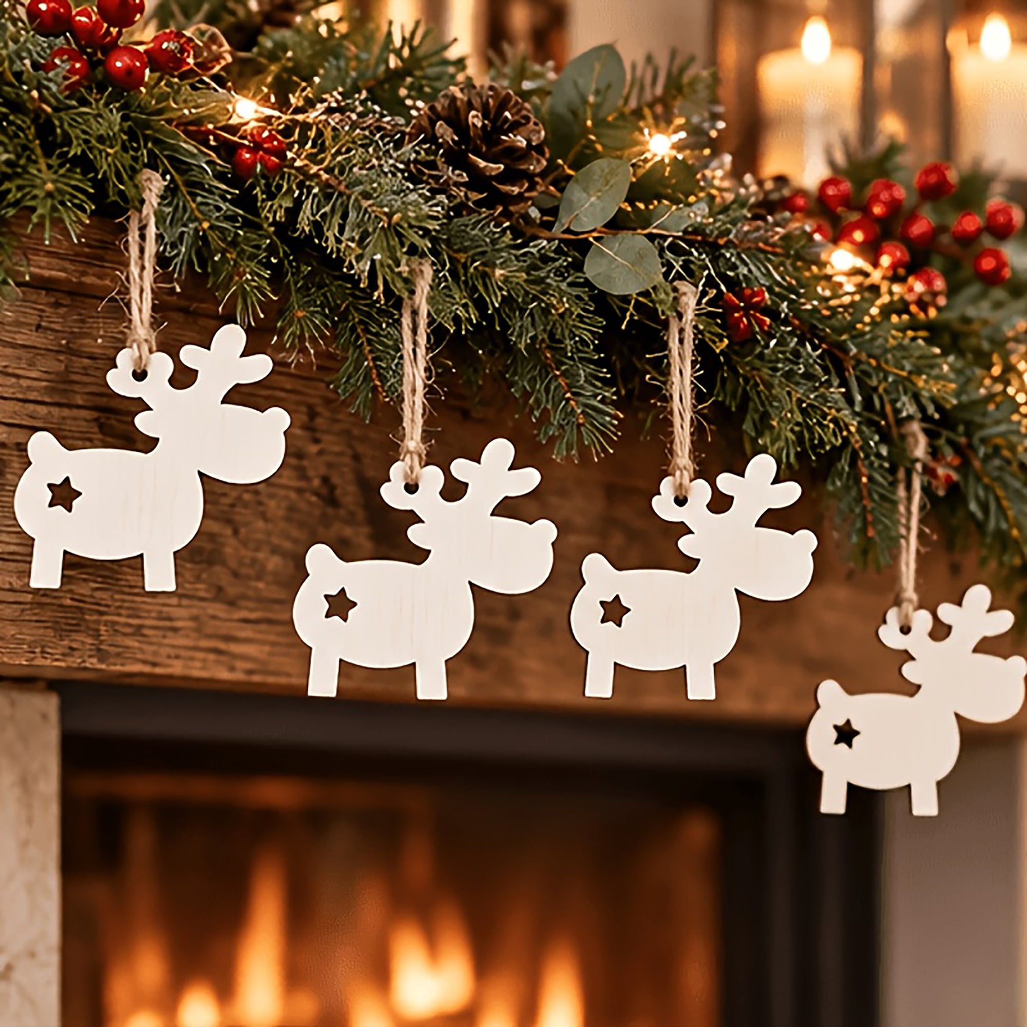 reindeer and star wooden cutouts for christmas decoration