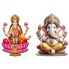 American Elm Ganesh Laxmi 3.5 inch MDF Printed Cutouts for Diwali Puja Decoration Items, Hanging ornaments