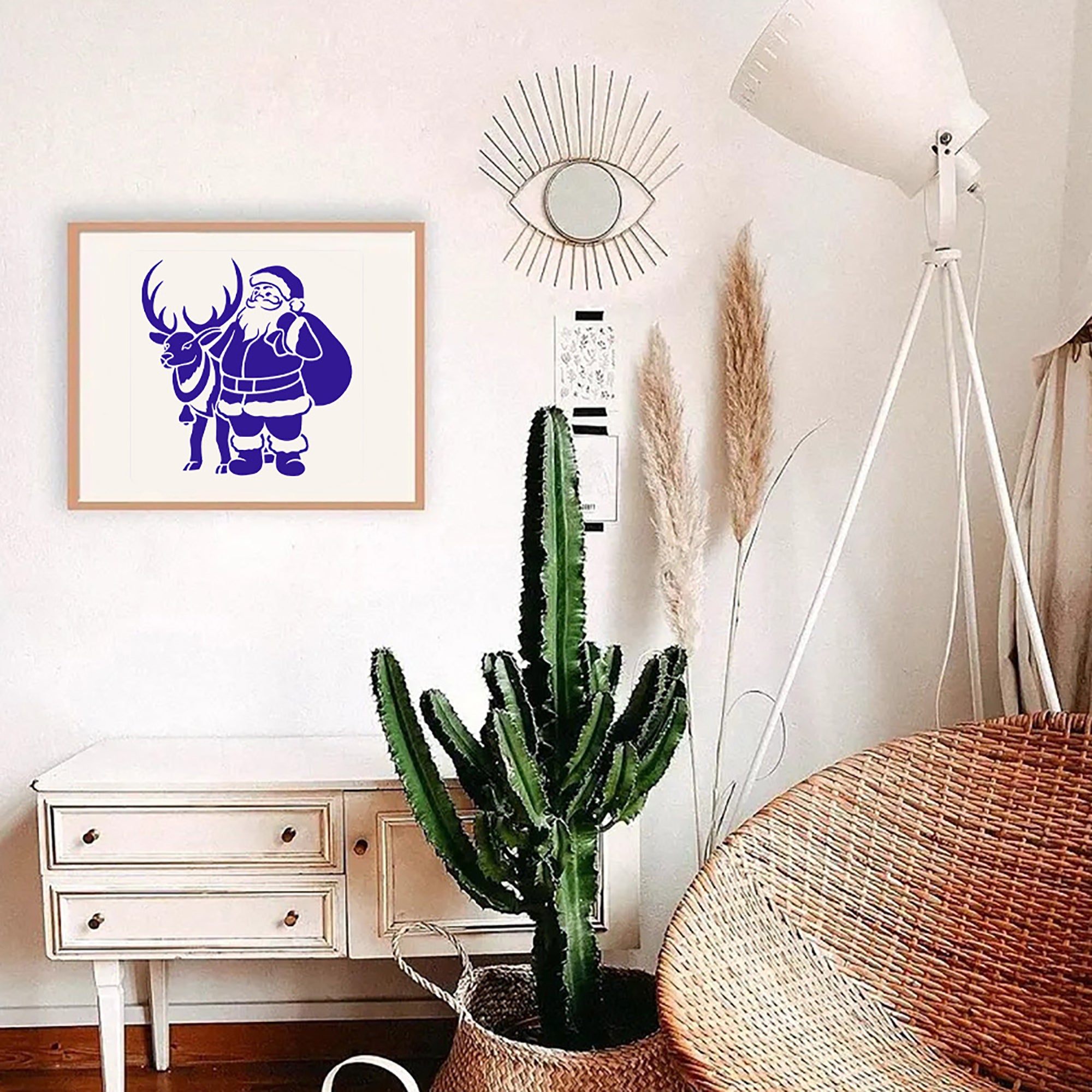 santa claus reindeer silhouette stencil for festive artwork