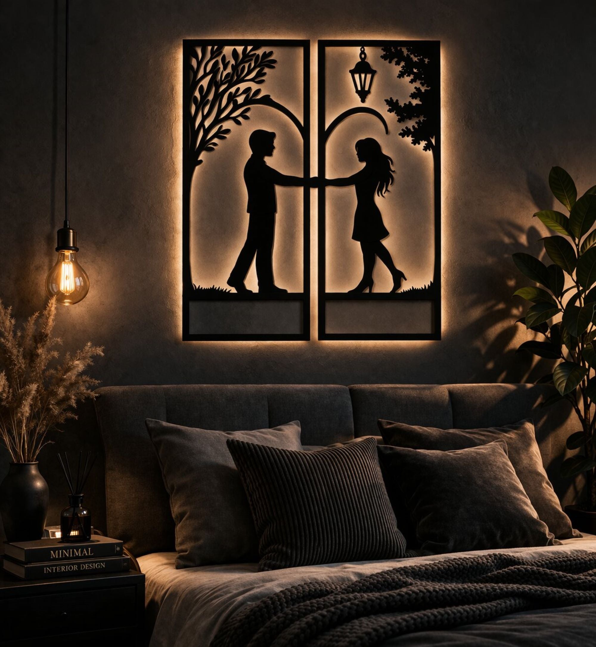 modern couple silhouette wall art panels