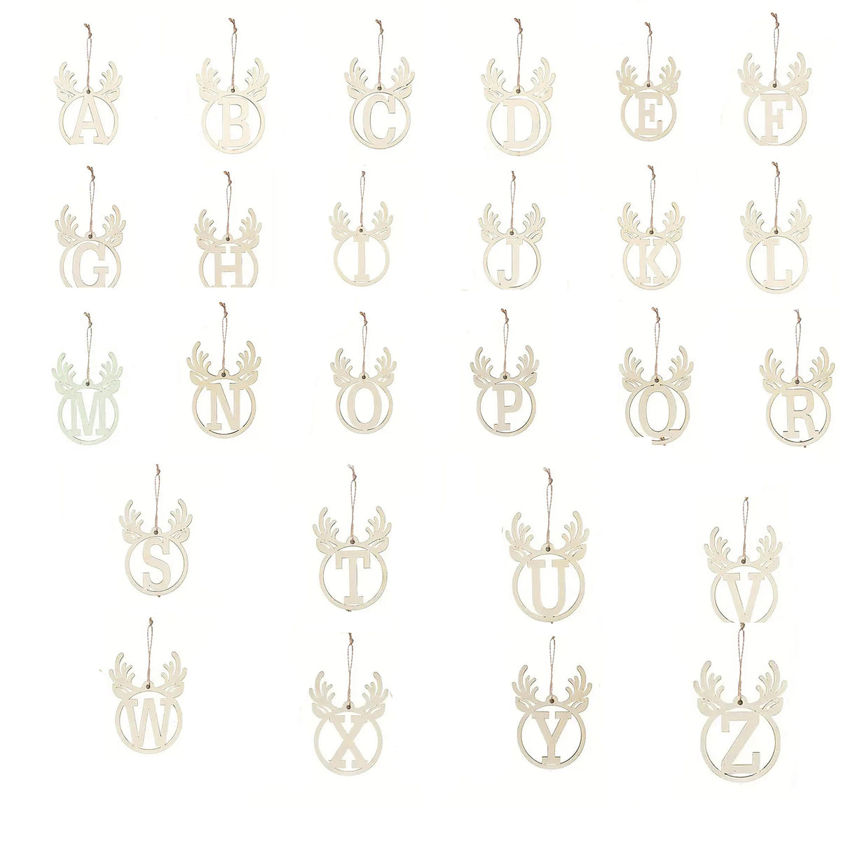 Set of decorative letters with deer antlers on a white background