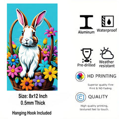 glossy metal Easter wall decor with bunny and flowers