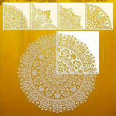 Decorative stencils with intricate patterns on a yellow background
