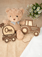 American Elm Baby Monthly Milestone Tractor Sign Set | Wooden Farm Theme Baby Milestone Cards | Baby Shower Gift