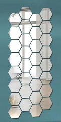 Hexagonal mirror tiles on a teal background