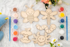 American Elm Set of 10 DIY Wooden Unfinished Bug Painting Kit for Kids - Creative Craft Set with Brushes & Colors - DIY Paint Set for Kids - Educational Wooden Toys