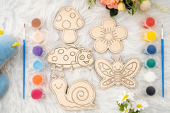 American Elm Set of 10 DIY Wooden Unfinished Bug Painting Kit for Kids - Creative Craft Set with Brushes & Colors - DIY Paint Set for Kids - Educational Wooden Toys