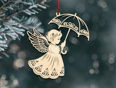 wooden angel with moon swing decoration