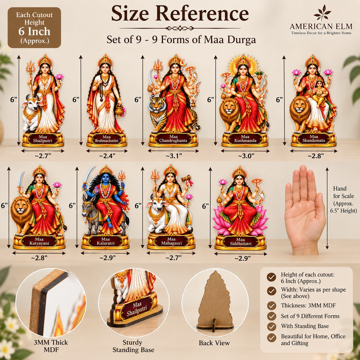 wooden tabletop Durga showpiece decor