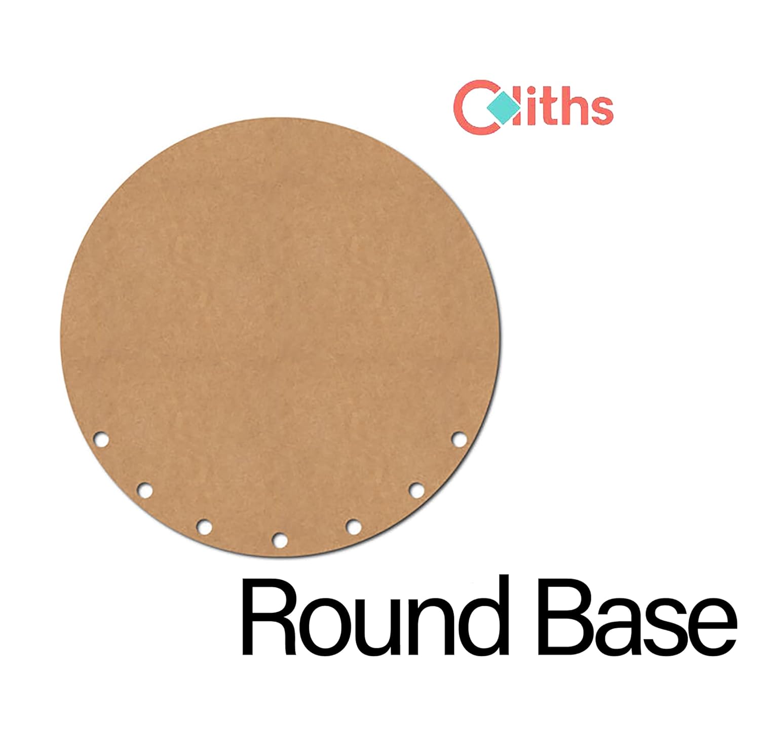 Round cardboard base with holes on a white background, branded 'Cliths'.
