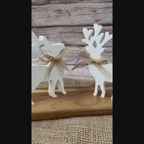 American Elm 2 Pcs Indoor Reindeer Christmas Decor Set Elegant White WPC Reindeer Statues