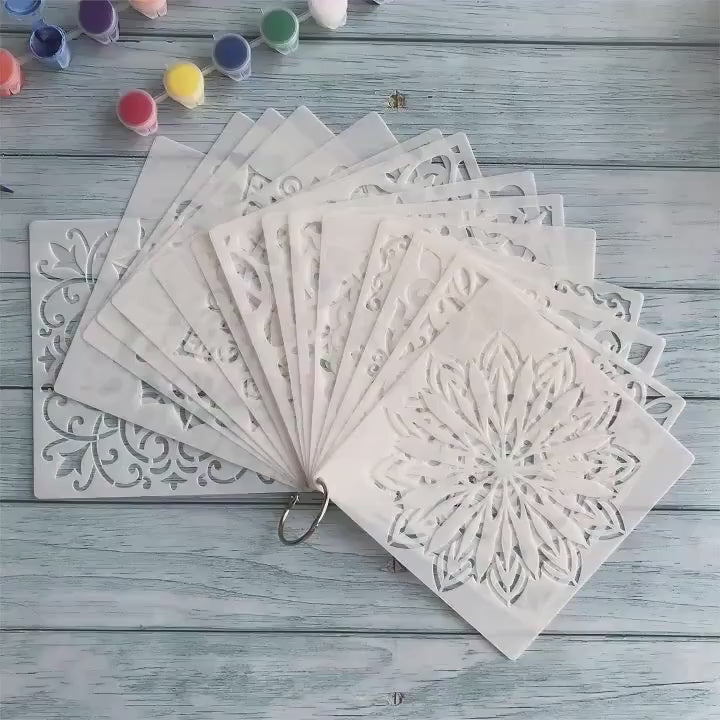 Square PET Plastic DIY Painting Stencil for Art & Craft, Peacock Feather Mandala Design Pack of 1, Cliths