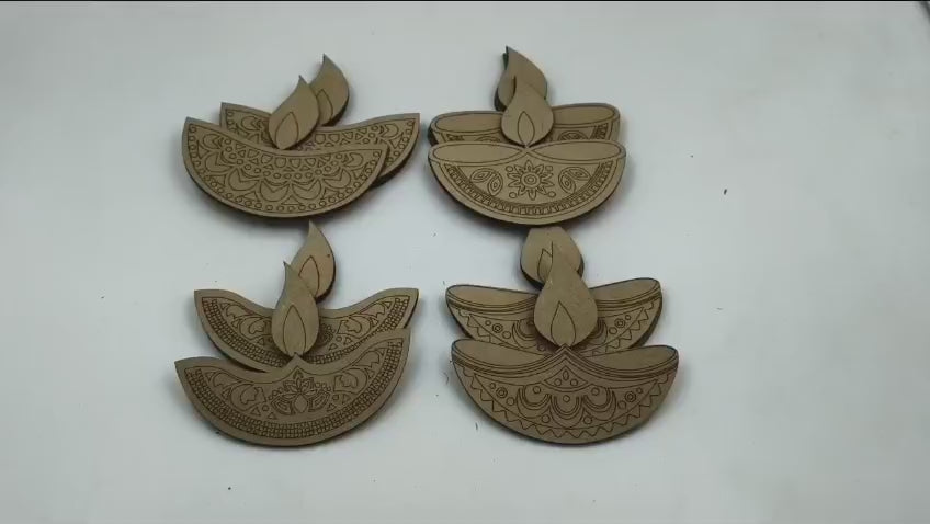 Cliths 12 Pcs Wooden Diya Cutouts for Diwali Decoration DIY Crafts Painting Rangoli Home Decor MDF Art Kit 4 Unique Designs Easy to Colour