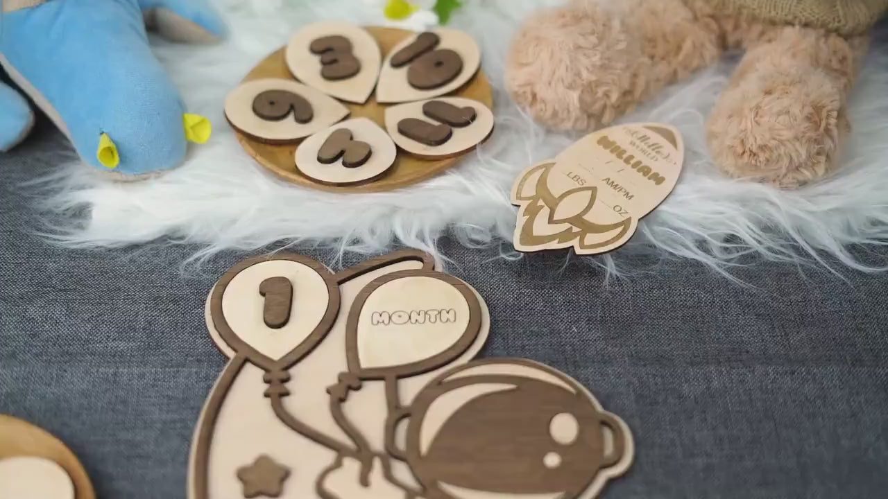 American Elm Baby Monthly Milestone Astronaut Set Space Themed Photo Props Growth Cards
