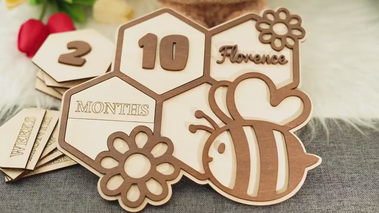 American Elm Baby Milestone Cards for Photoshoot Honeybee Themed Wooden Photo Props Baby Growth