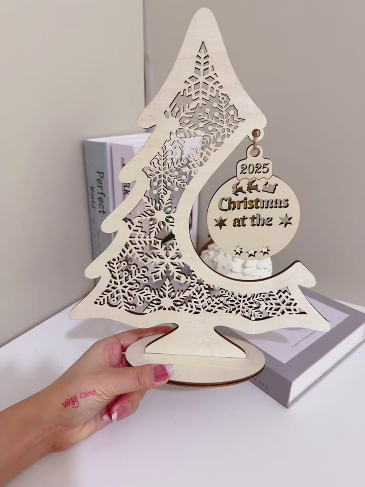 Wooden Christmas Tree with Hanging Ball Ornament