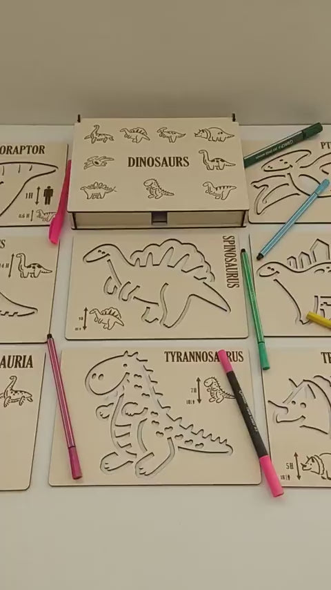 Cliths Montessori Dinosaur Stencil Set 11Pcs Wooden Drawing Templates Kids Tracing, Handwriting Practice