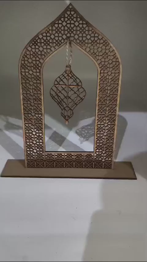 ramadan wooden arch and lantern