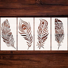leaf and feather stencil for wood fabric