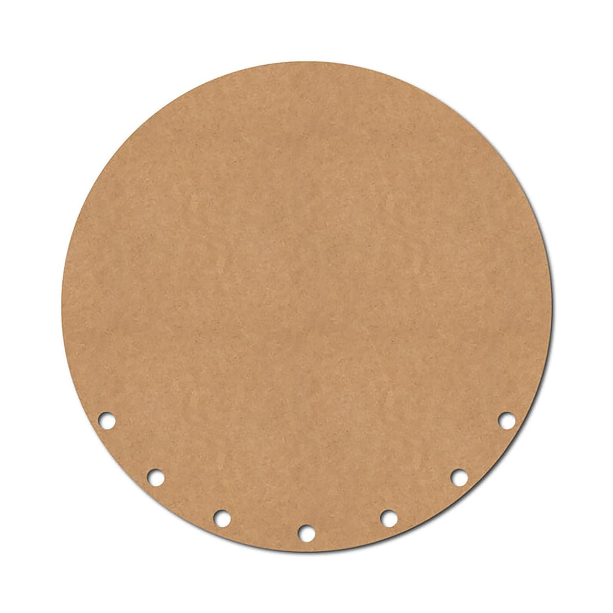Round cardboard cutout with holes on a white background