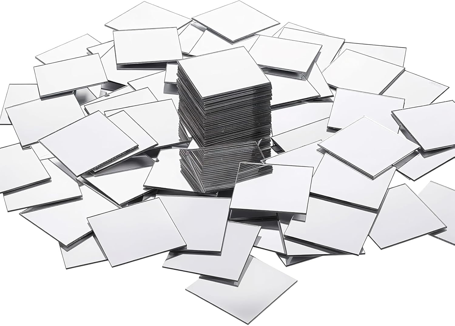 Stack of small square mirrors on a white background