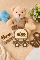 American Elm Baby Monthly Milestone Tractor Sign Set | Wooden Farm Theme Baby Milestone Cards | Baby Shower Gift